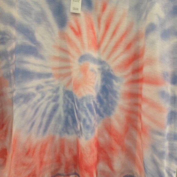 LOVE, LIFE, LIVE CROP T-SHIRT WITH DROP SLEEVE SIZE LARGE BLUE & PINK TIE DYE - Picture 4 of 11